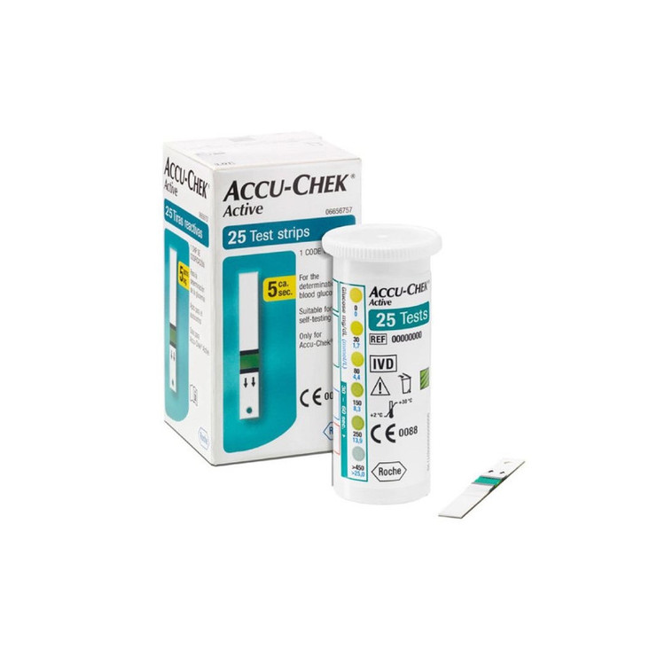 نوار تست قند خون اکیو چک مدل اکتیو سازگار با دستگاه Accu check active بسته 25 عددی