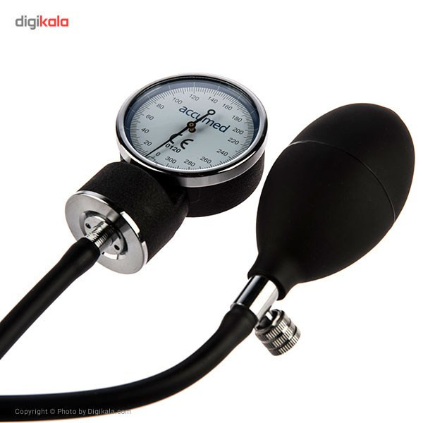 فشارسنج بازویی عقربهای اکیومد مدل KJ-106C با مانومتر بزرگ و خوانا، کاف ضد حساسیت بدون لاتکس، پیچ تخلیه برنجی با روکش کروم و گوشی پزشکی تکبل مناسب دور بازوی 24 تا 32 سانتیمتر
