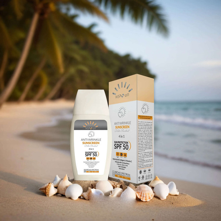 کرم ضد آفتاب و ضد چروک بدون رنگ هپسان SPF50 مدل 4در1 محافظ UVA ،UVB و PA+++ و حاوی ویتامین B5 و C مناسب انواع پوست حجم 50 میلی لیتر