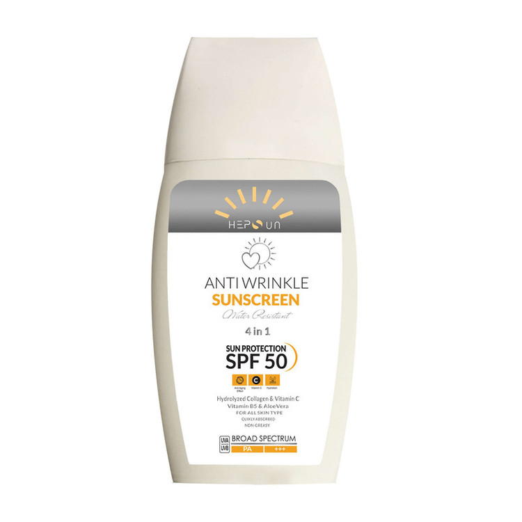 کرم ضد آفتاب و ضد چروک بدون رنگ هپسان SPF50 مدل 4در1 محافظ UVA ،UVB و PA+++ و حاوی ویتامین B5 و C مناسب انواع پوست حجم 50 میلی لیتر