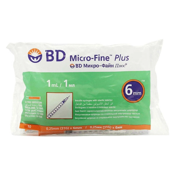 سرنگ انسولین بی دی مدل micro-fine plus حجم 1 میلی لیتر بسته 10 عددی